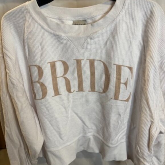 Chicka-d White Cropped “BRIDE” Waffle Knit Sweatshirt – Size L - Picture 1 of 3